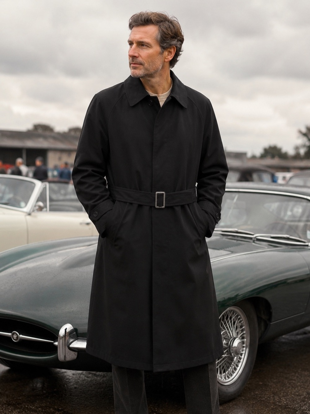 Stafford Black Trench Coat 44 Short- removable liner EC
